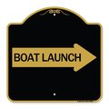Signmission Boat Launch With Right Arrow, Black & Gold Aluminum Architectural Sign, 18" x 18", BG-1818-24405 A-DES-BG-1818-24405